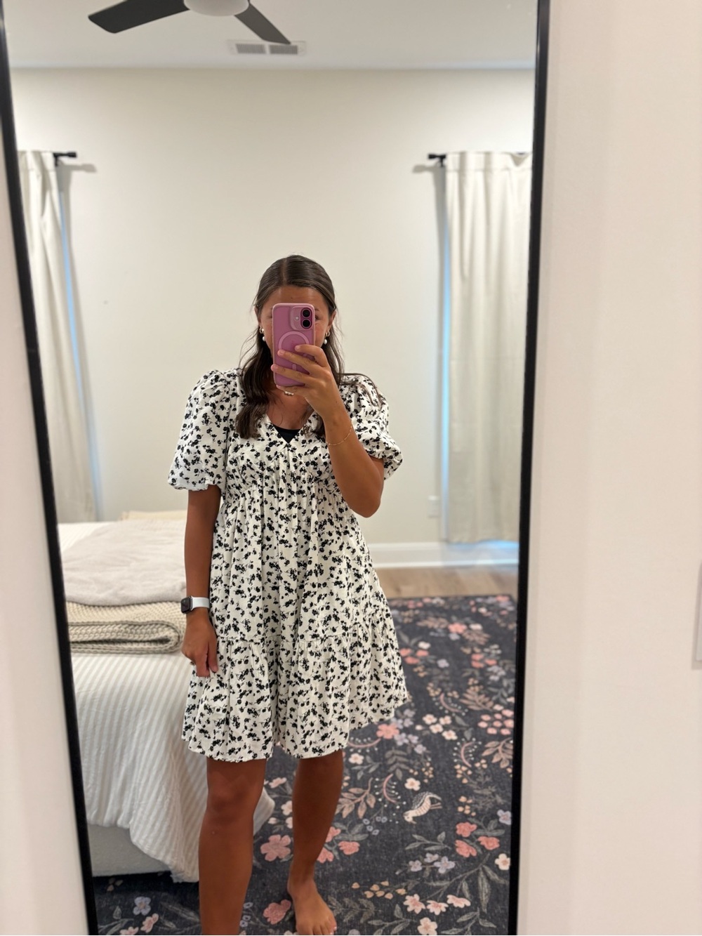 Boutique White and Black Floral Dress Size Small
